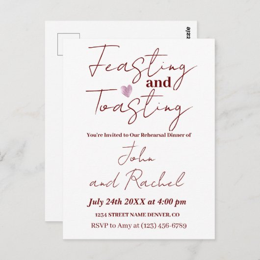 Eet- & toastrepetitie diner minimalistisch briefkaart (Voorkant / Achterkant)