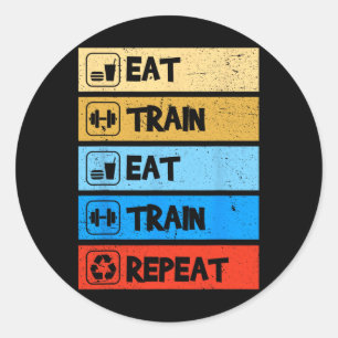 Eet Train Herhaal Kracht Sporten Gym Grappig Bodyb Ronde Sticker
