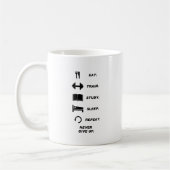 Eet. Trein. Studie. Slaap. Herhaal. Geef nooit upp Koffiemok (Links)