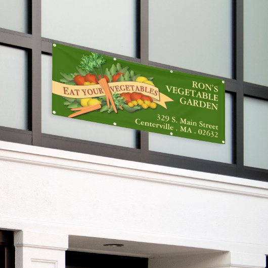 Eet uw groenten boeren markt banner (Buitenkant Gebouw)