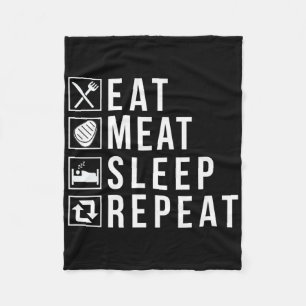 Eet vlees Slaap Herhaal BBQ Grill Rundvlees Premiu Fleece Deken