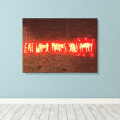 EET WAT JE GELUKKIG MAAKT NEON LICHT TEKEN CANVAS AFDRUK (Insitu (Houten vloer))