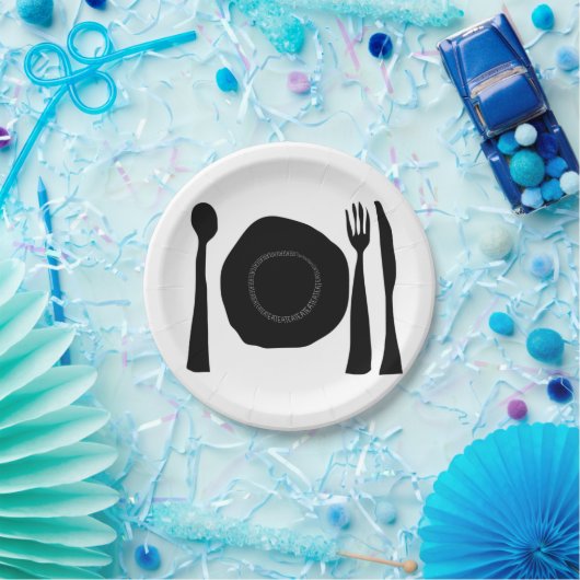 Eet zwart-wit Bord en gebruiksvoorwerpen (Feest)