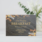 Eetbaar donkergrijs stenen herfstblad breakfast RSVP kaartje (Staand voorkant)