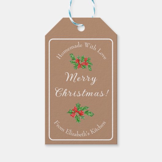 Eetbaar Kerst Bak Geschenk Bruin Prettig Kerstfees Cadeaulabel (Voorkant)