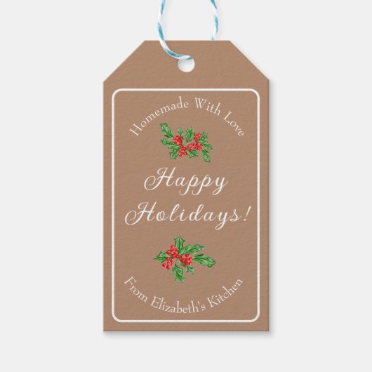 Eetbaar Kerst Bak Geschenk Bruin Prettige Feestdag Cadeaulabel (Voorkant)