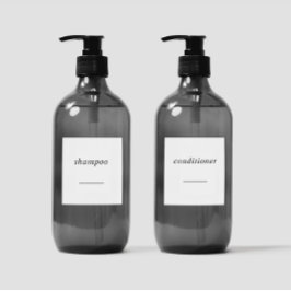 Eetbaar shampoo conditioner toilettas label 