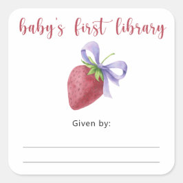 Eetbare aardbei baby shower boekplaat, boeken voor vierkante sticker