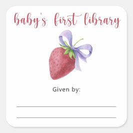 Eetbare aardbei baby shower boekplaat, boeken voor vierkante sticker