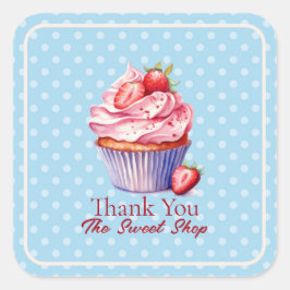 Eetbare Blauwe Bakkerij Bedankt | Cupcake Logo Vierkante Sticker