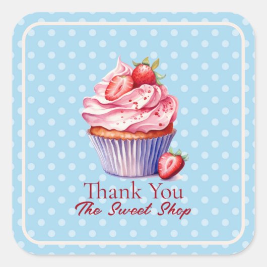 Eetbare Blauwe Bakkerij Bedankt | Cupcake Logo Vierkante Sticker (Voorkant)