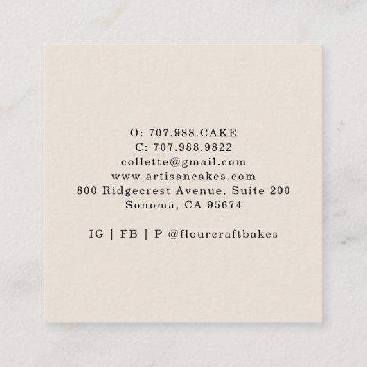 Eetbare bloemencake bakker banketbakker bakkerij vierkante visitekaartje (Achterkant)