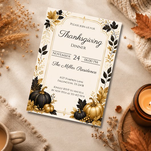 Eetbare elegante herfst Thanksgiving-diner Kaart