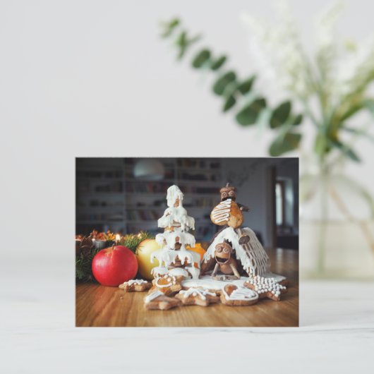 Eetbare kerstkeukens briefkaart (Staand voorkant)