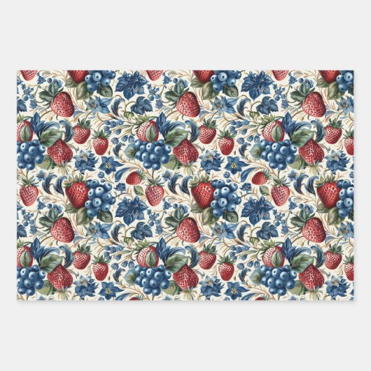 Eetbare Kleur Gift Aardbei Blueberry Bessen Inpakpapier Vel (Voorkant)