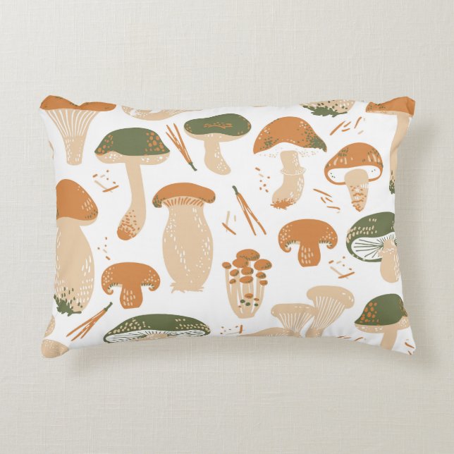 Eetbare paddenstoelen Linocut  Patroon Accent Kussen (Voorkant)