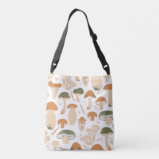 Eetbare paddenstoelen Linocut Patroon Crossbody Tas (Achterkant)