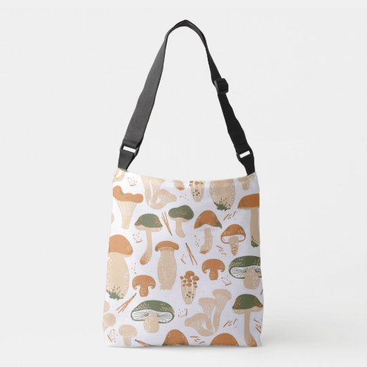 Eetbare paddenstoelen Linocut Patroon Crossbody Tas (Voorkant)