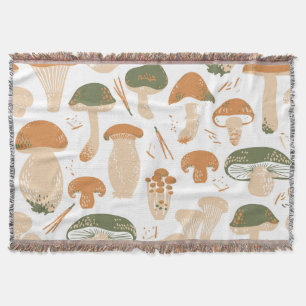Eetbare paddenstoelen Linocut  Patroon Deken