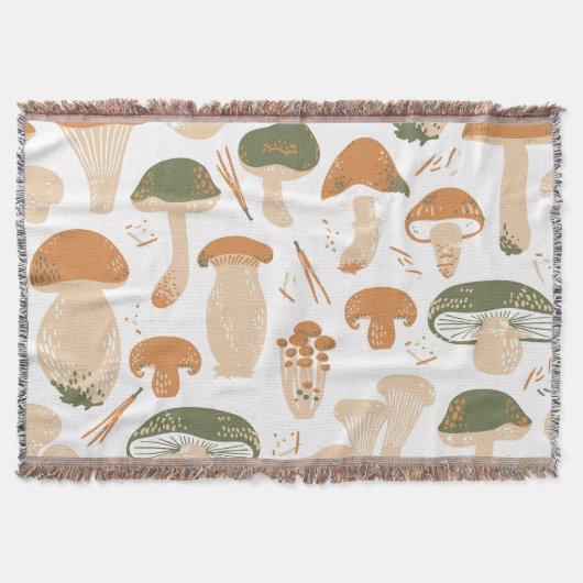 Eetbare paddenstoelen Linocut  Patroon Deken (Voorkant)