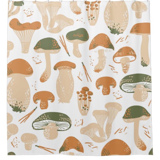 Eetbare paddenstoelen Linocut Patroon Douchegordijn (Voorkant)
