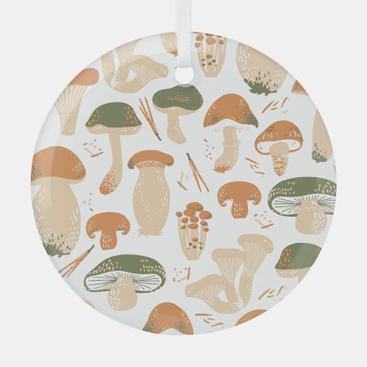 Eetbare paddenstoelen Linocut Patroon Glas Ornament (Voorkant)
