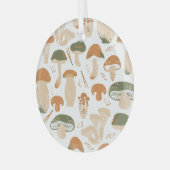 Eetbare paddenstoelen Linocut Patroon Glas Ornament (Voorkant links)
