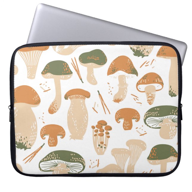 Eetbare paddenstoelen Linocut  Patroon Laptop Sleeve (Voorkant)