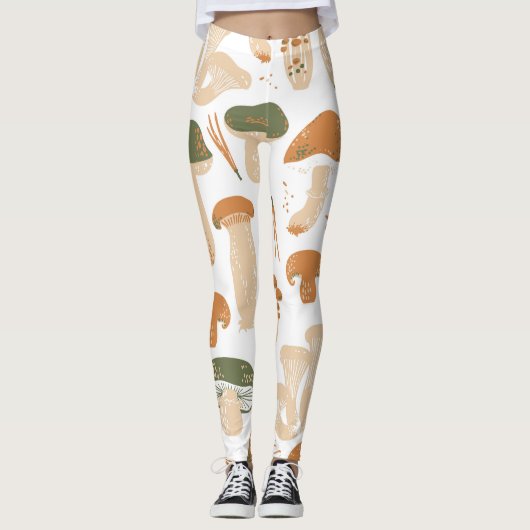 Eetbare paddenstoelen Linocut Patroon Leggings (Voorkant)