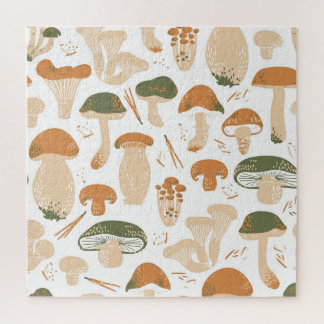 Eetbare paddenstoelen Linocut Patroon Legpuzzel