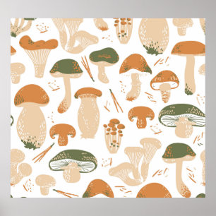 Eetbare paddenstoelen Linocut  Patroon Poster