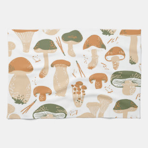 Eetbare paddenstoelen Linocut  Patroon Theedoek
