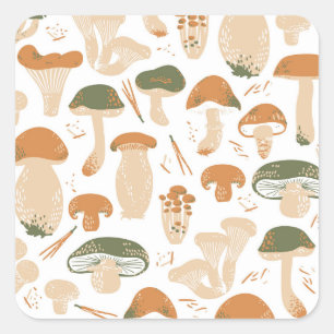 Eetbare paddenstoelen Linocut  Patroon Vierkante Sticker