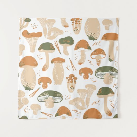 Eetbare paddenstoelen Linocut  Patroon Wandkleed (Voorkant)