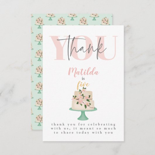 eetbare verjaardagstaart feest bedankkaart (Voorkant / Achterkant)