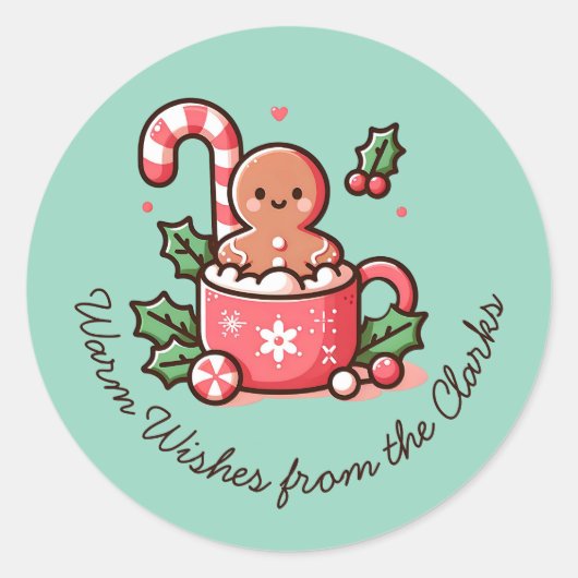 Eetbare warme wensen peperkoekkoekje ronde sticker (Voorkant)