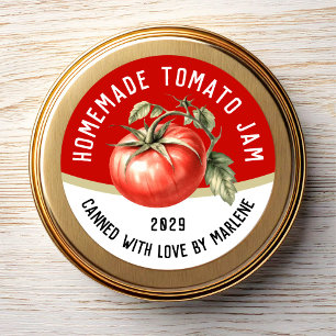 Eetbare zelfgemaakte tomatenjam met rode tomaat vierkante sticker