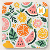 Eetblogger Decor Fruitige Foodie Zomer Monogram  Bier Onderzetter (Voorkant)