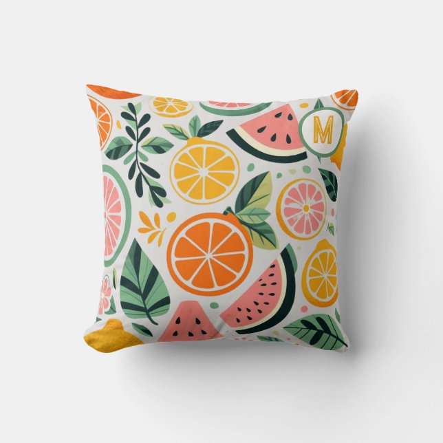 Eetblogger Decor Fruitige Foodie Zomer Monogram  Kussen (Voorkant)