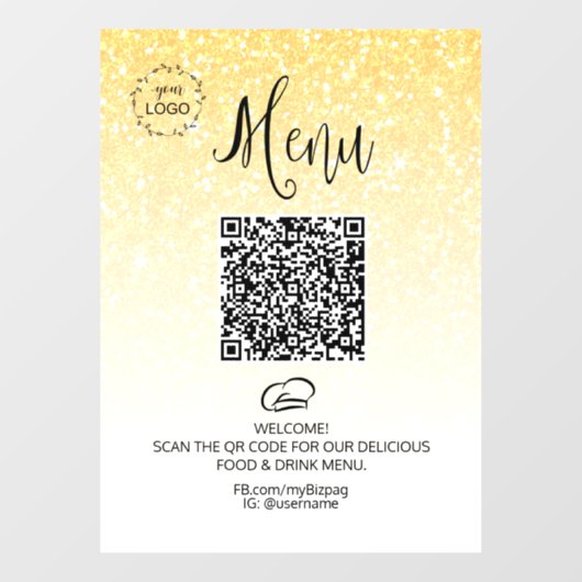 *~* Eetgelegenheid QR + LOGO Menu Glitter Raamsticker (Vel)