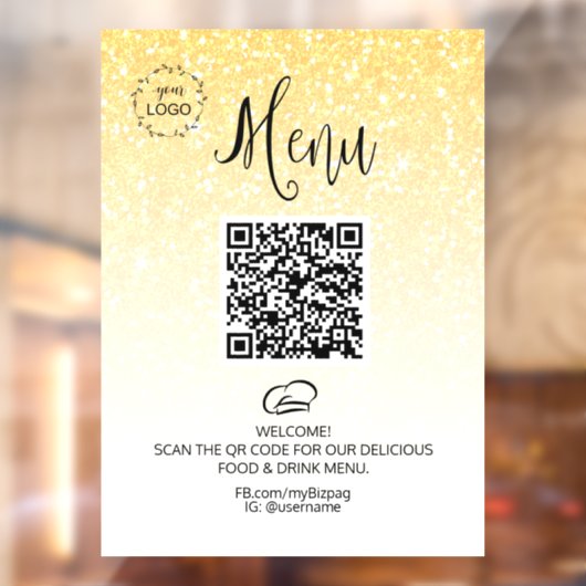*~* Eetgelegenheid QR + LOGO Menu Glitters Raamsticker (Vel 2)