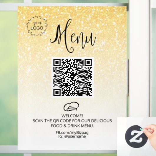 *~* Eetgelegenheid QR + LOGO Menu Glitters Raamsticker (Huis)