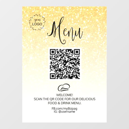 *~* Eetgelegenheid QR + LOGO Menu Glitters Raamsticker (Vel)