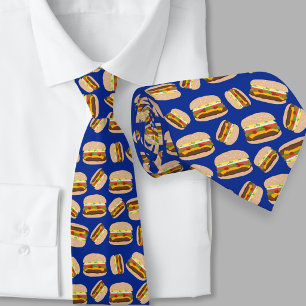 Eetgrage Blauwe Patroon Cheeseburgers Stropdas
