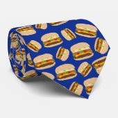 Eetgrage Blauwe Patroon Cheeseburgers Stropdas (Opgerold)