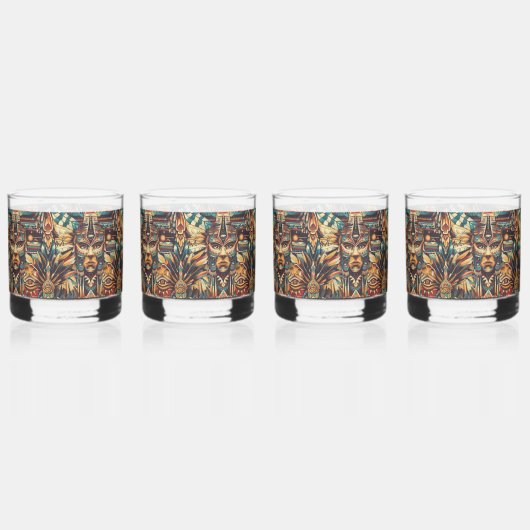 Eetherisch Blauw "Meso-Amerikaans Motief" 12oz Roc Whisky Glas (Achterkant)