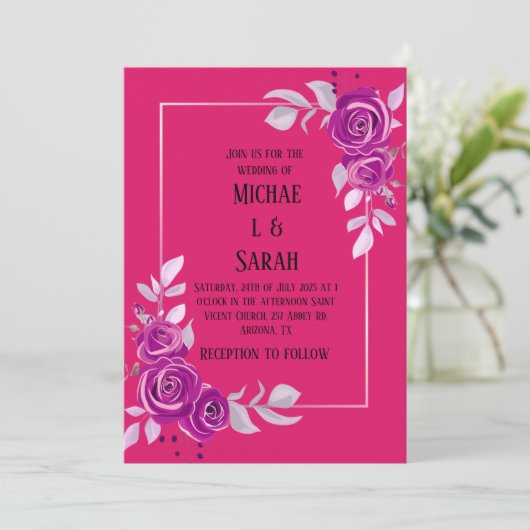 Eetherisch stoffig Roos Bloemen Clipart Uitnodigin Kaart (Staand voorkant)