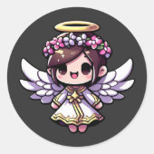 Eetherische Angelic Chibi - engel, halo, bloemen Ronde Sticker (Voorkant)