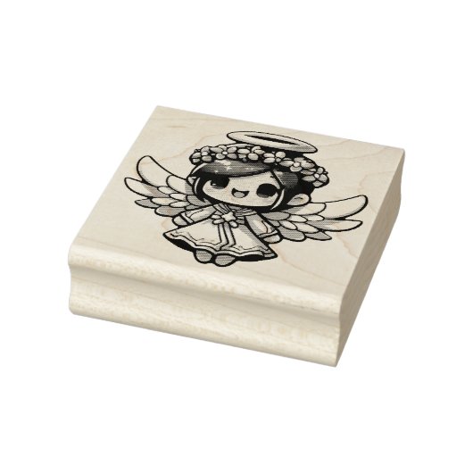 Eetherische Angelic Chibi - engel, halo, bloemen Rubberstempel (Stempel)