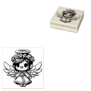 Eetherische Angelic Chibi - engel, halo, bloemen Rubberstempel